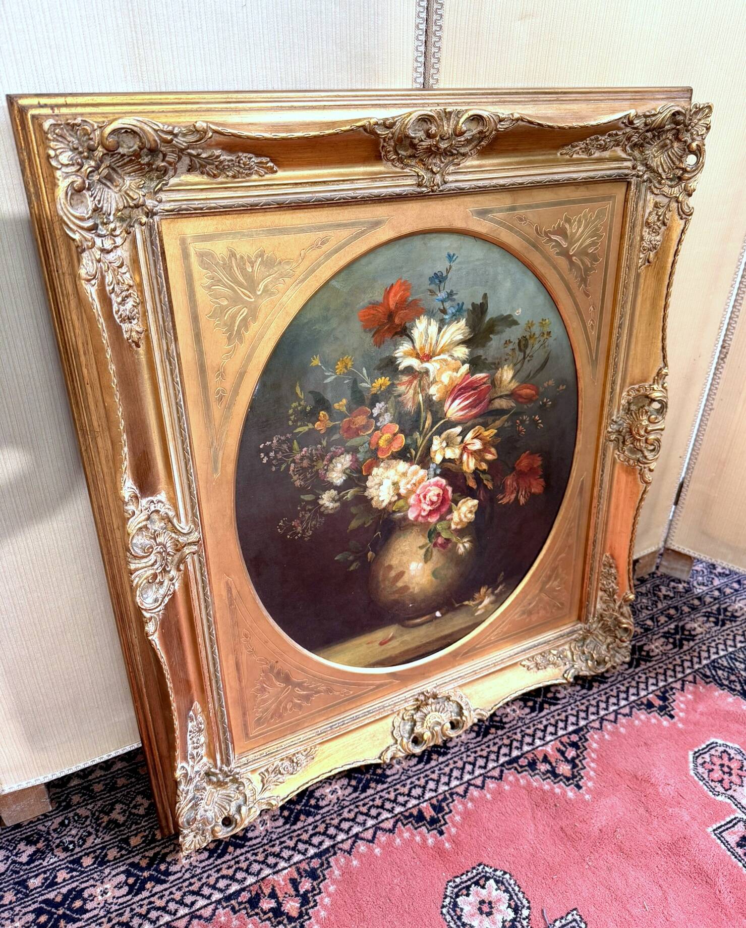 Tableau huile sur toile XXème : nature morte aux fleurs