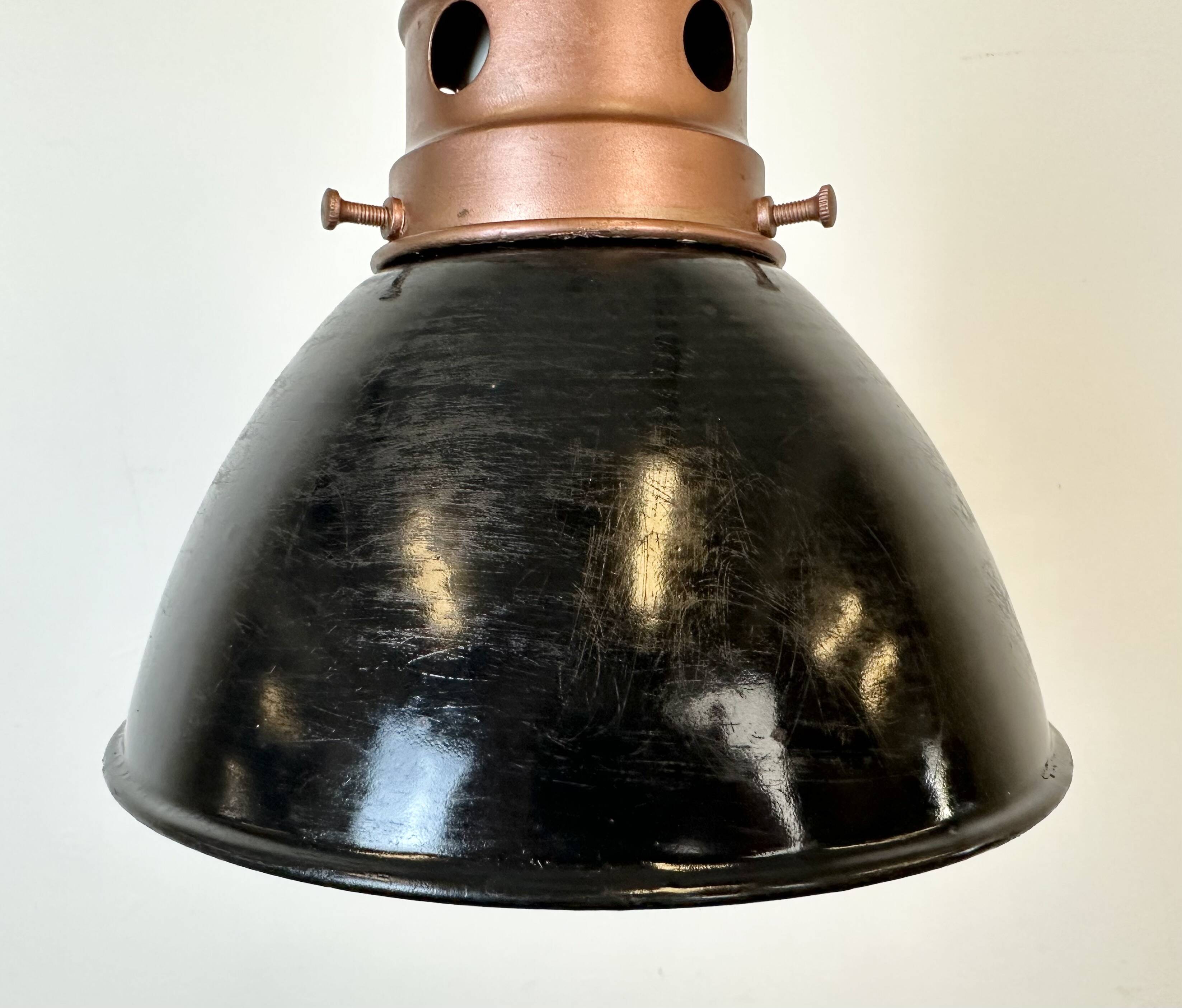 Industrial Italian Black Enamel Factory Lamp with Iron Top, 1950s
