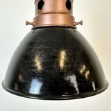 Industrial Italian Black Enamel Factory Lamp with Iron Top, 1950s