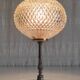 Table lamp in gilded brass and amber glass - mid 20th century.
