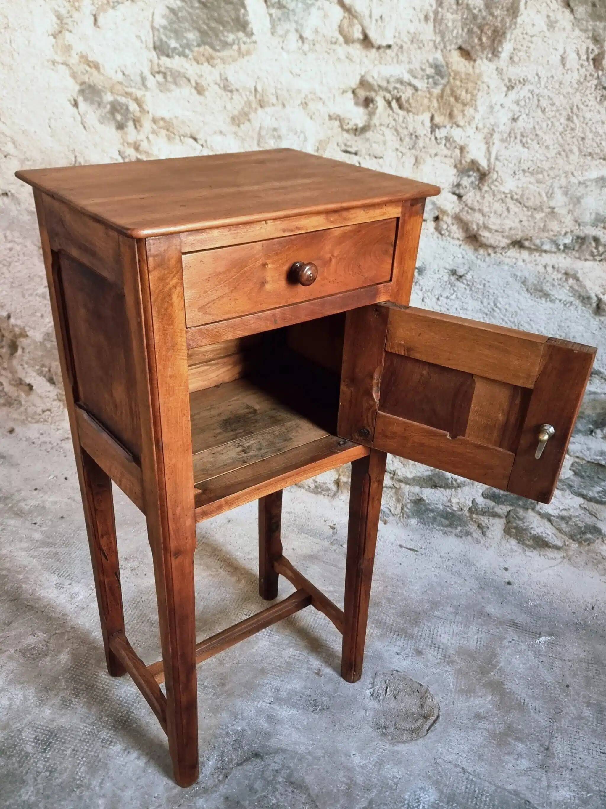 French antique walnut bedside table – 1 drawer and cupboard – 32×42×89 cm