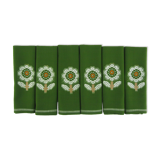 Lot 6 napkins in green Dralon - white flower patterns - vintage 60s