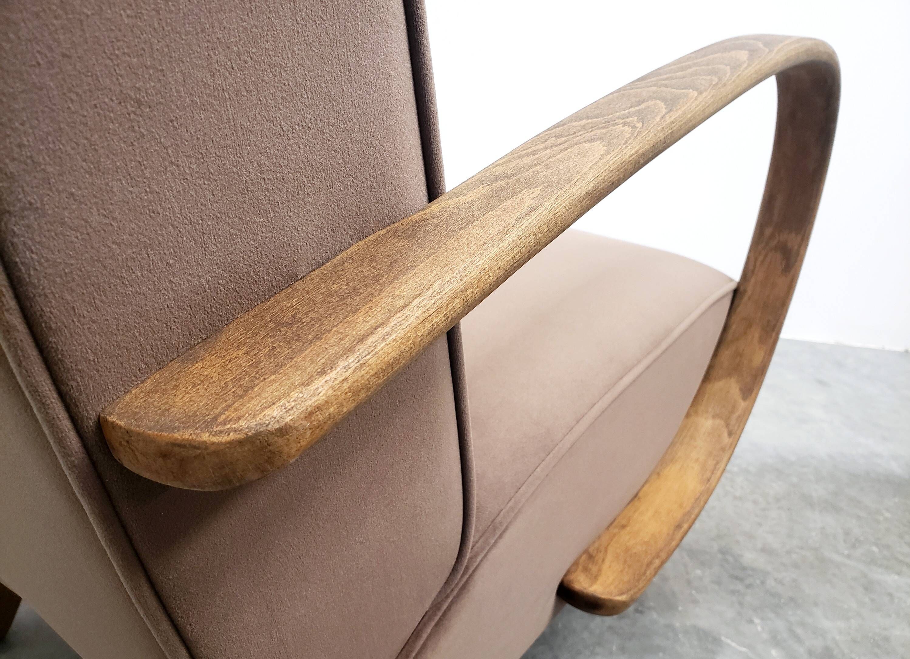 1930 Jindrich Halabala Bentwood Armchair in Dark Beige Velvet