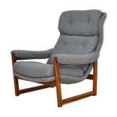 Fauteuil scandinave Rosewood Wingback avec tapissier en laine, 1960