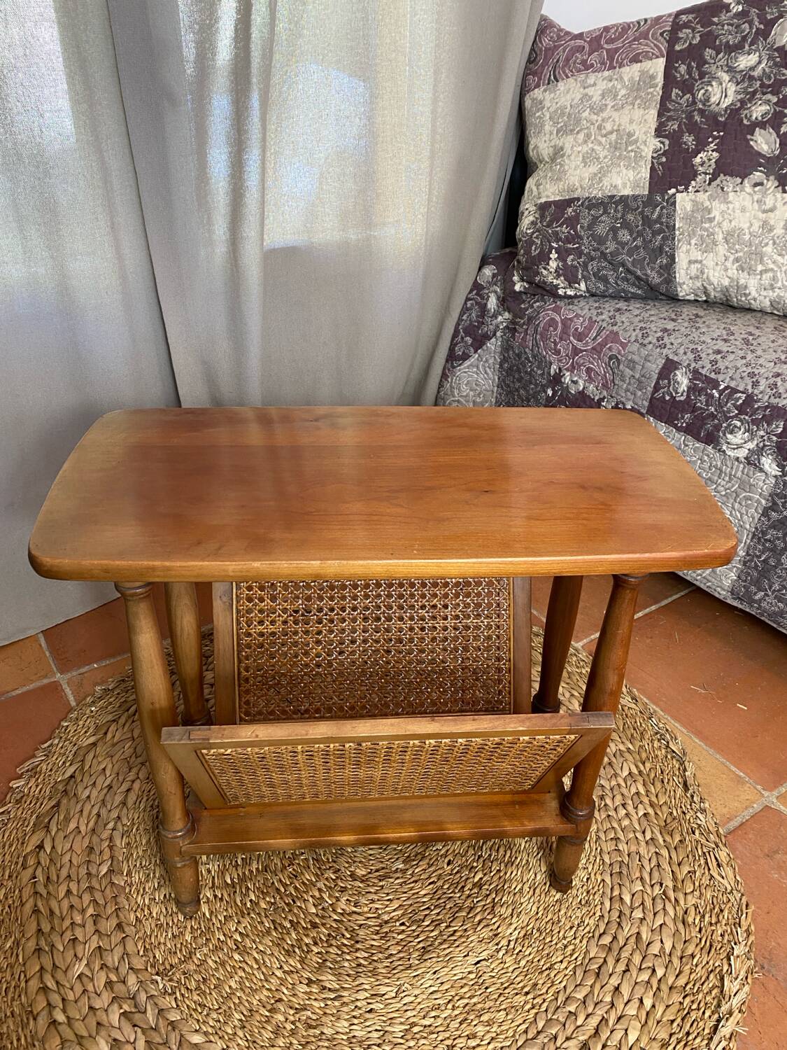 Magazine rack, wood and cane