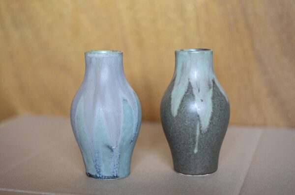 Paire de vase grès flammé Denbac style, petit vase vintage, pot à fleurs