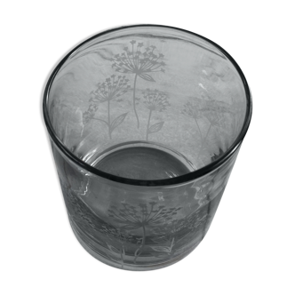 Cache pot en verre aux motifs fleuris