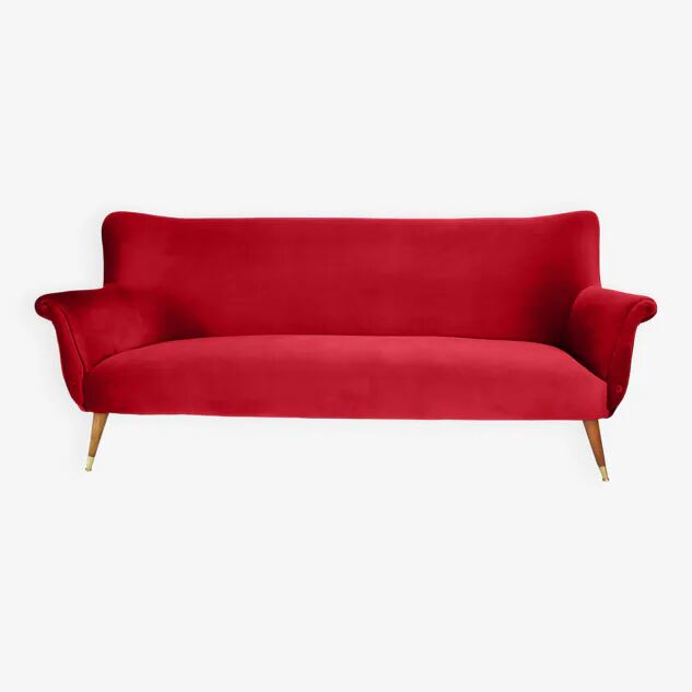 Three-seater velvet canapé in burgundy, Germany 1960s, restored.