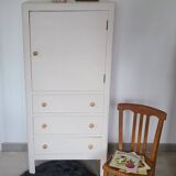 Vintage storage cabinet old Parisian furniture linen dresser white wood