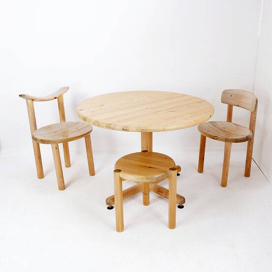 Rainer Daumiller for Hirtshals Savværk A/S dining set - Denmark, 1970s - 1 table/2 chairs/1 stool
