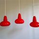 Trio of Space Age pendant lights in red opaline glass, Peill & Putzler, 1970