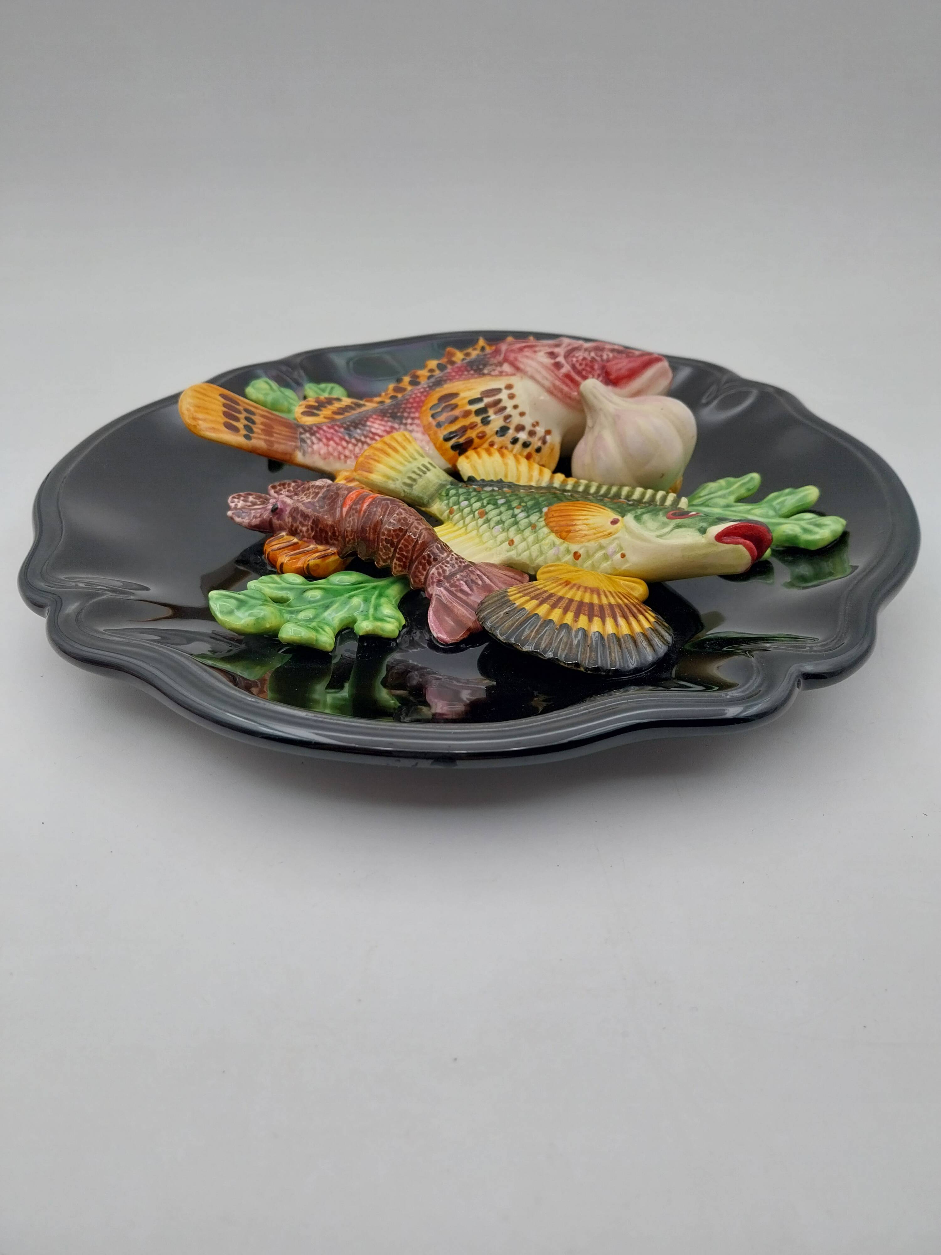 Ceramic dish barbotine vallauris trompe l'oeil kitsch Fish 3
