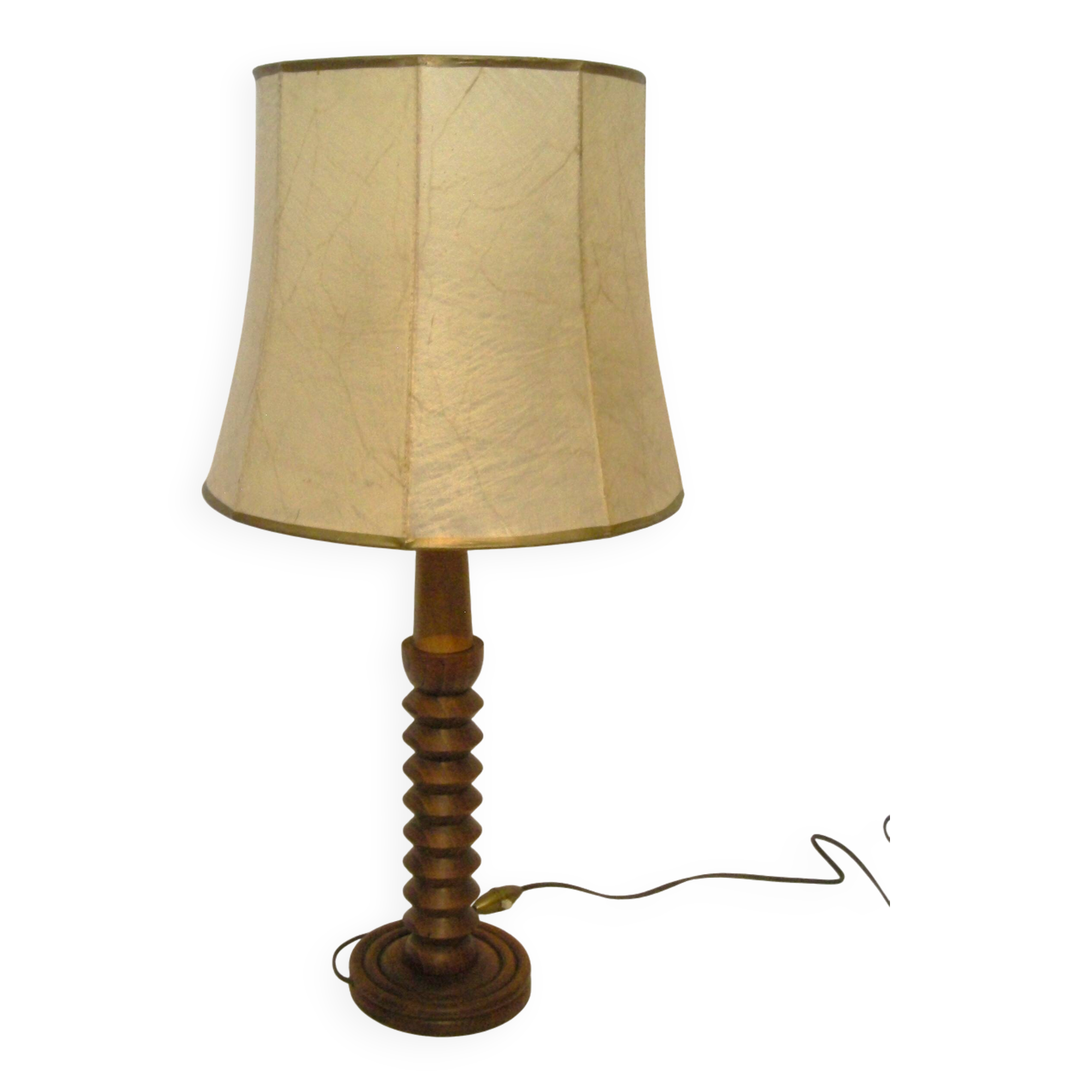 Charles Dudouyt style lamp in turned wood from the 1940s