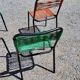 Set of 4 chairs scoubidou green and orange tubes metal black from the 60s