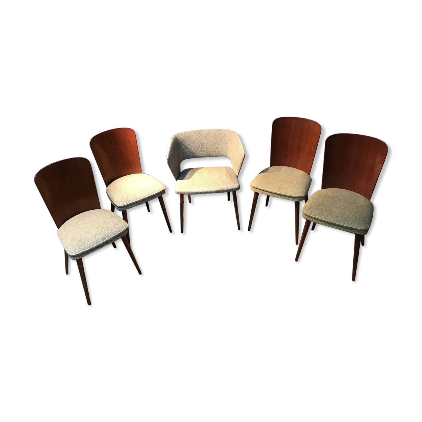 Set of 4 chairs and 1 armchair design 50s