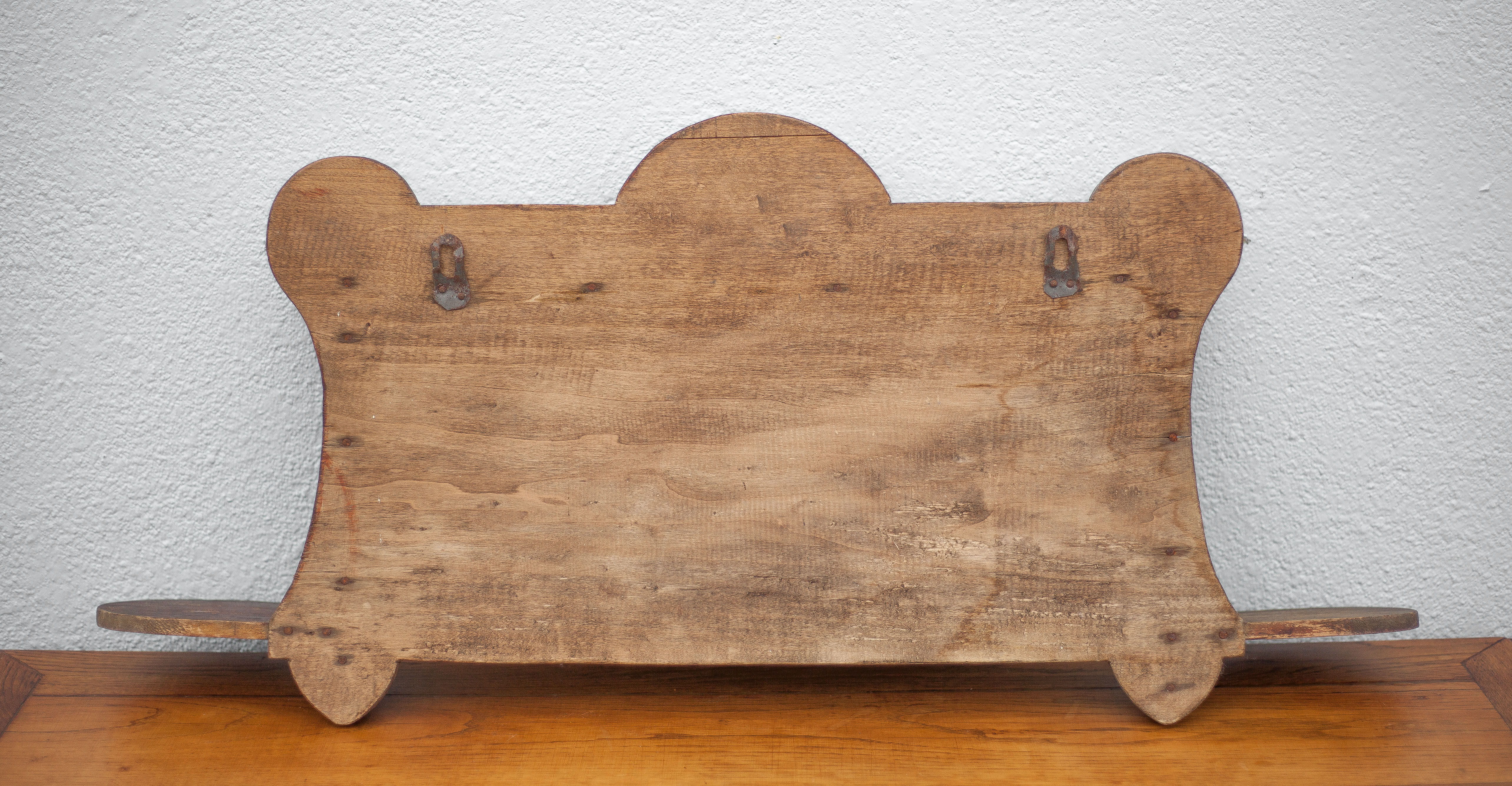 Art nouveau wood shelf, wall shelf with asian scene, antique shelf, interior decoration