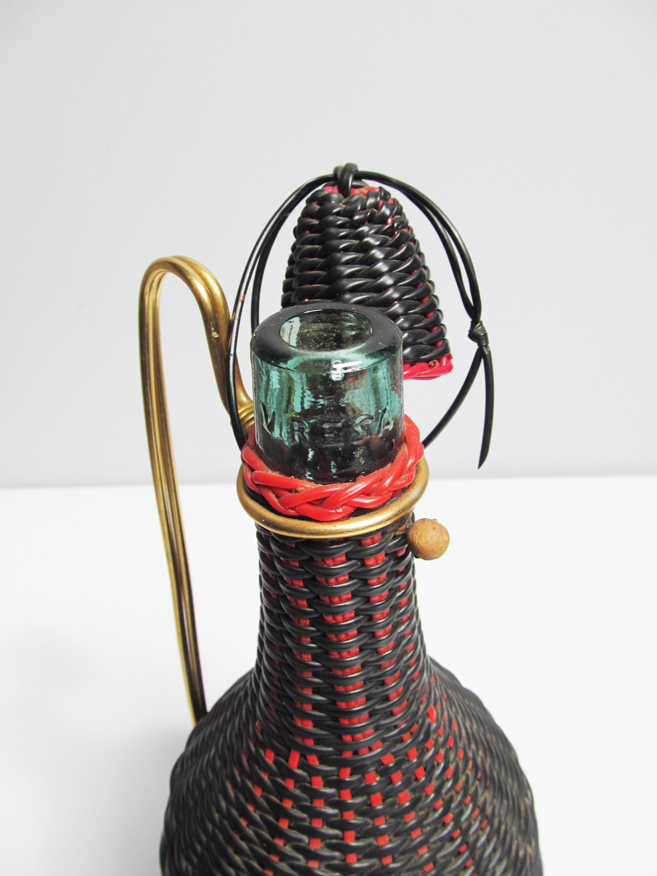 Vintage scoubidou wicker bottle wine bottle