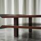 Two-level pagoda coffee table in Wabi-Sabi style, wood and bamboo from the 1970s.