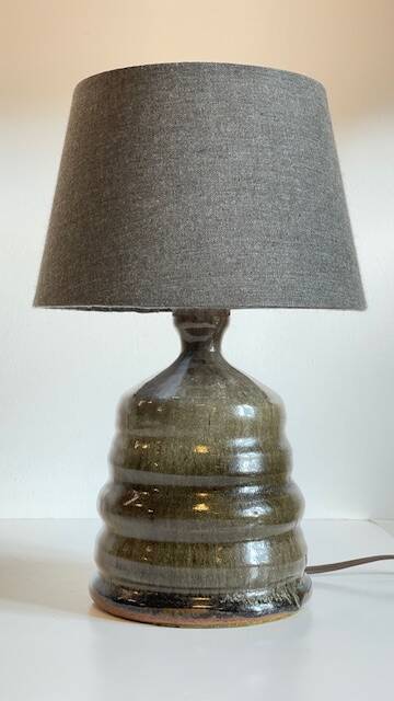 Vintage handmade stoneware geometric lamp