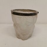 Old, vintage and super delicious ice bucket in frosted glass with stain silver/metal ring and handle