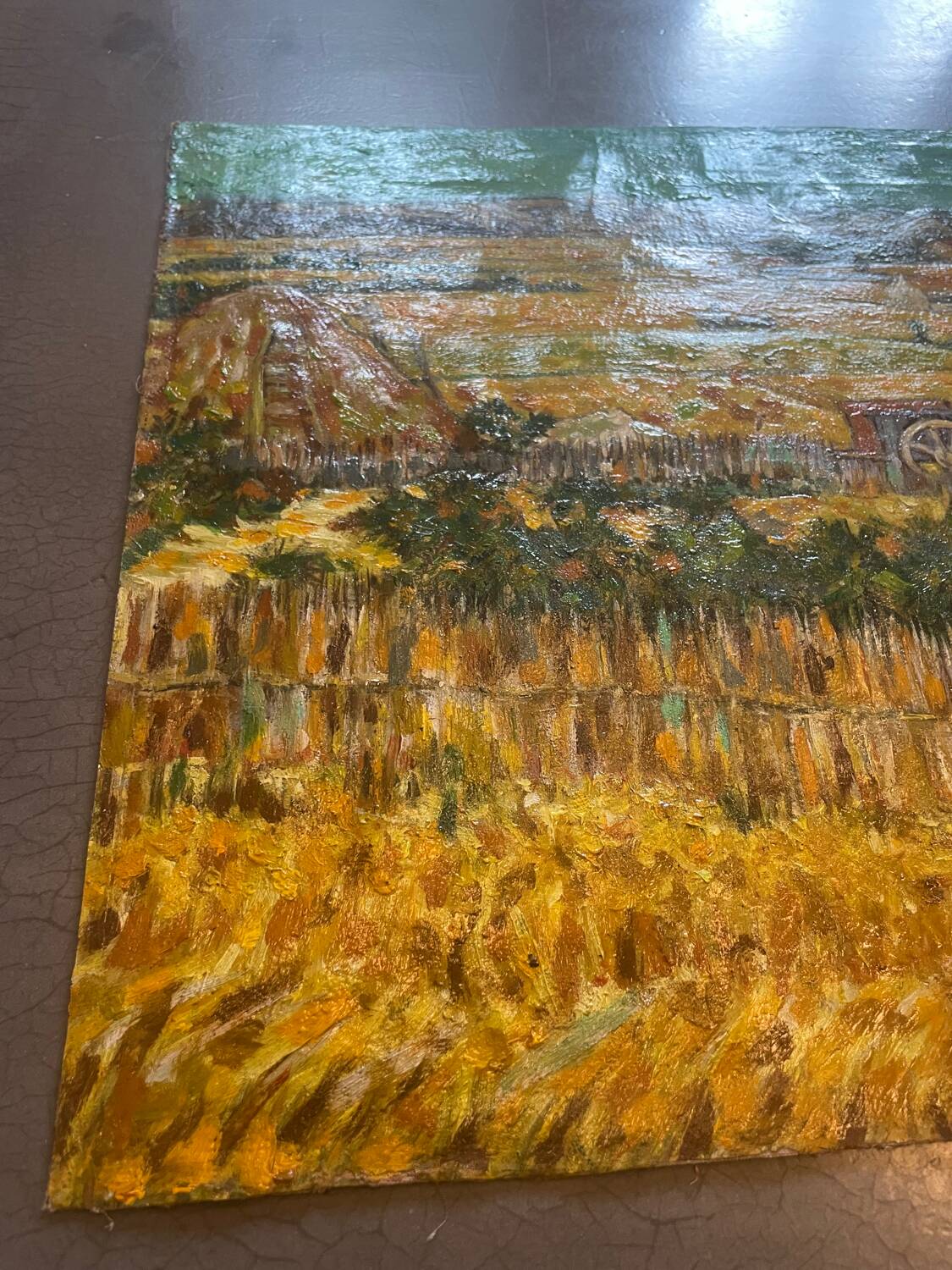 Antique painting of a harvest landscape 20th century