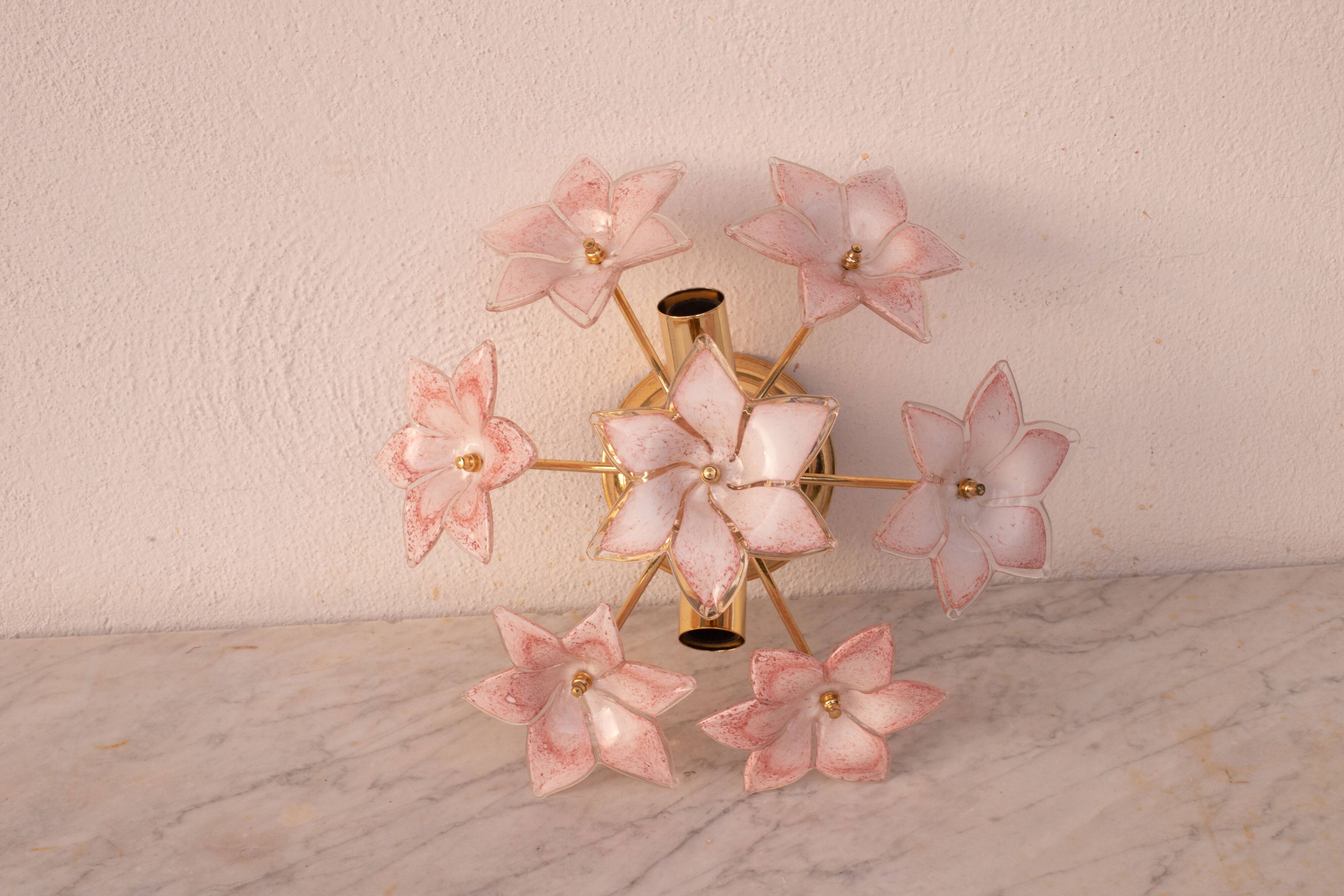 Lovely Murano Vintage Ceiling Light Pink Flowers, 1970s