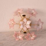 Lovely Murano Vintage Ceiling Light Pink Flowers, 1970s