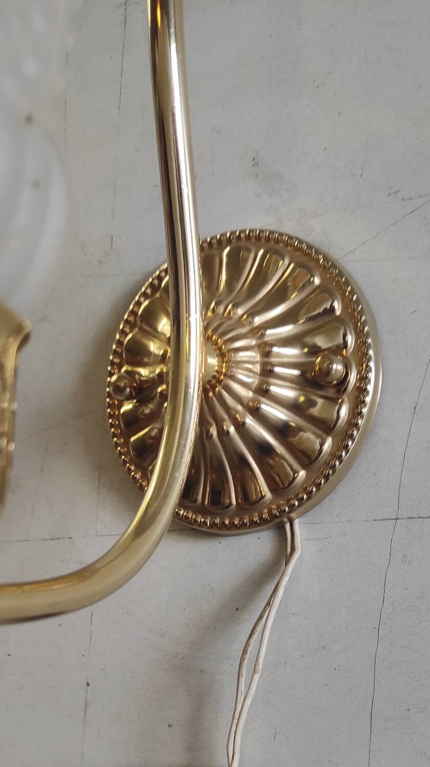 Gold metal wall light with glass tulip - mid 20th century