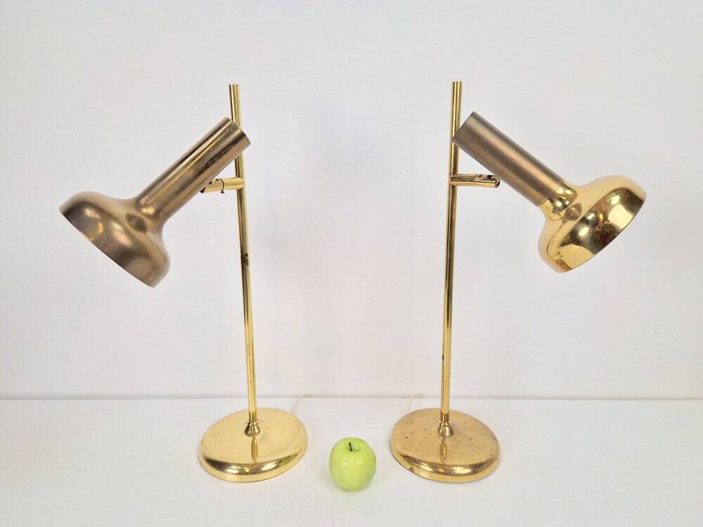 Vintage Brass Trumpet Table Lamps by Solken Leuchten, 1970s, Set of 2