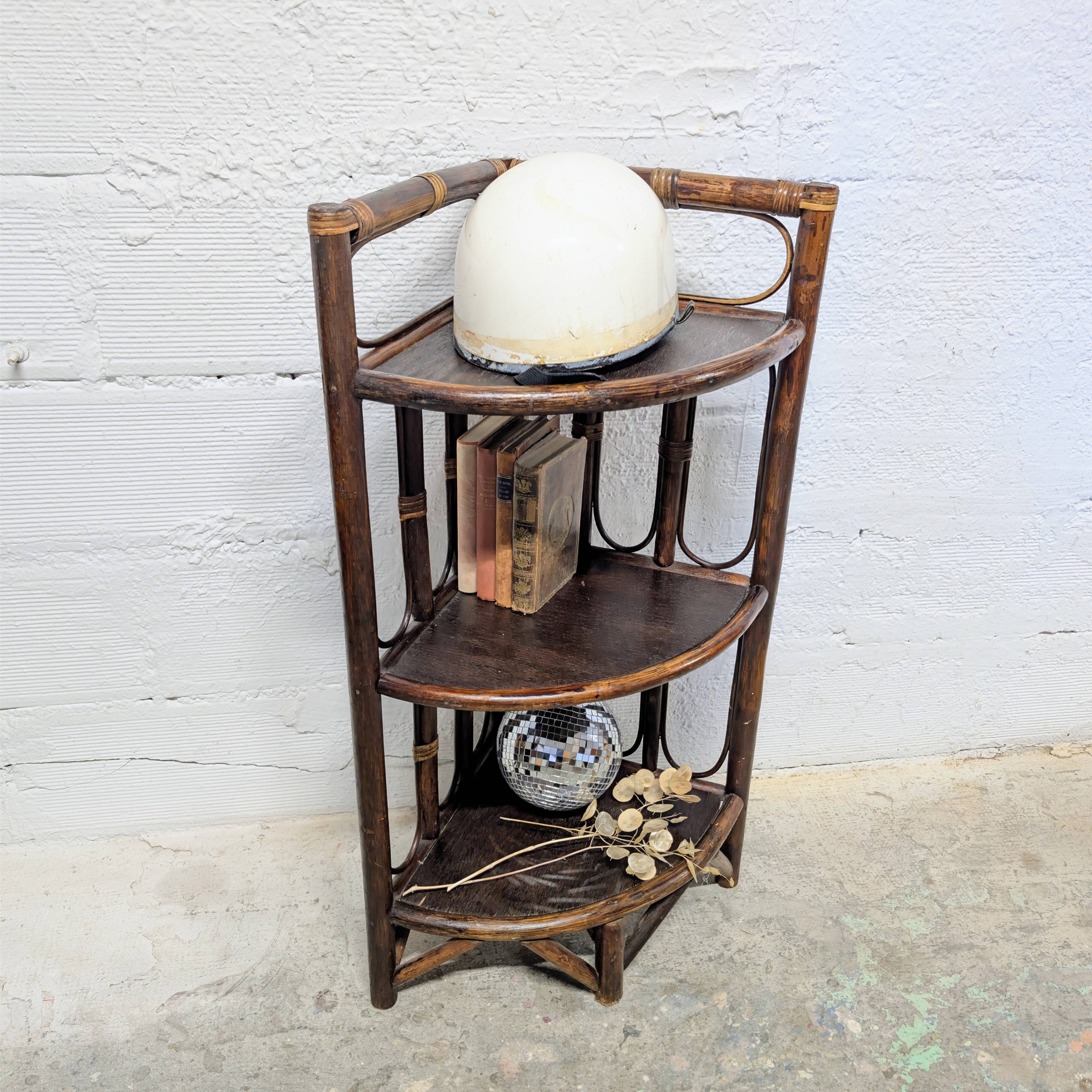 Rattan corner shelf