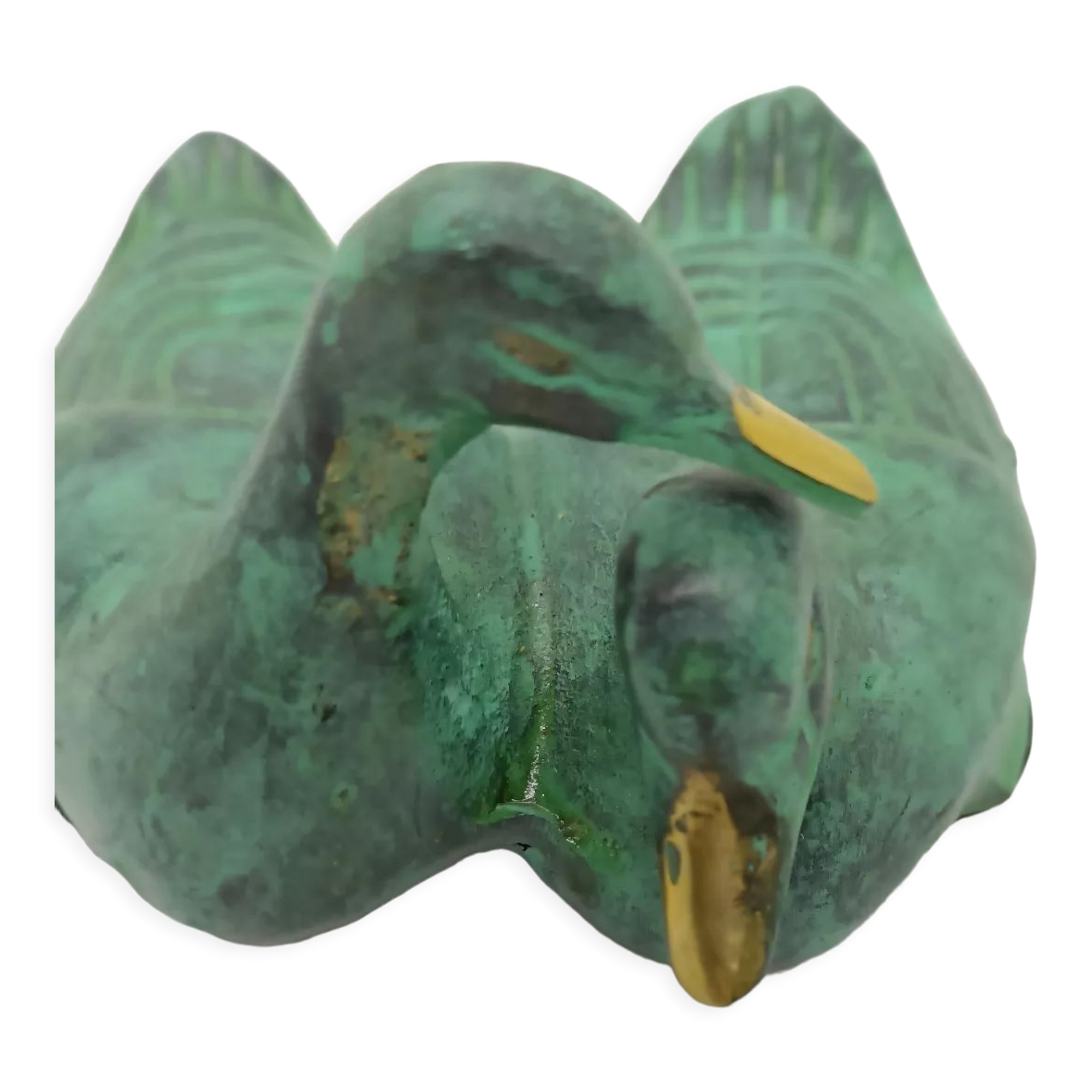 Two green and golden ducks in brass