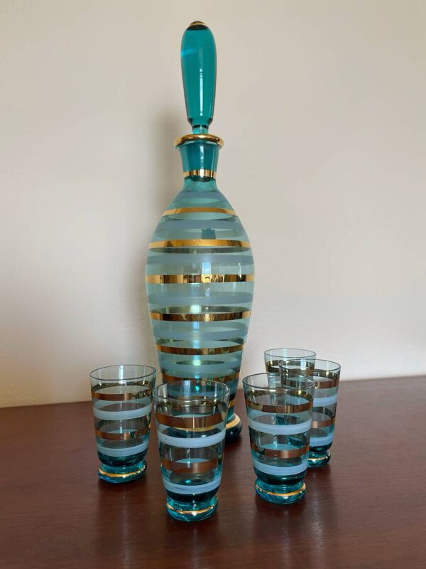 Service à liqueur verre de Bohème années 60