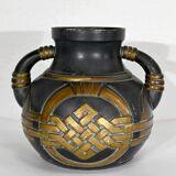 Terracotta vase anthracite and golden 1900