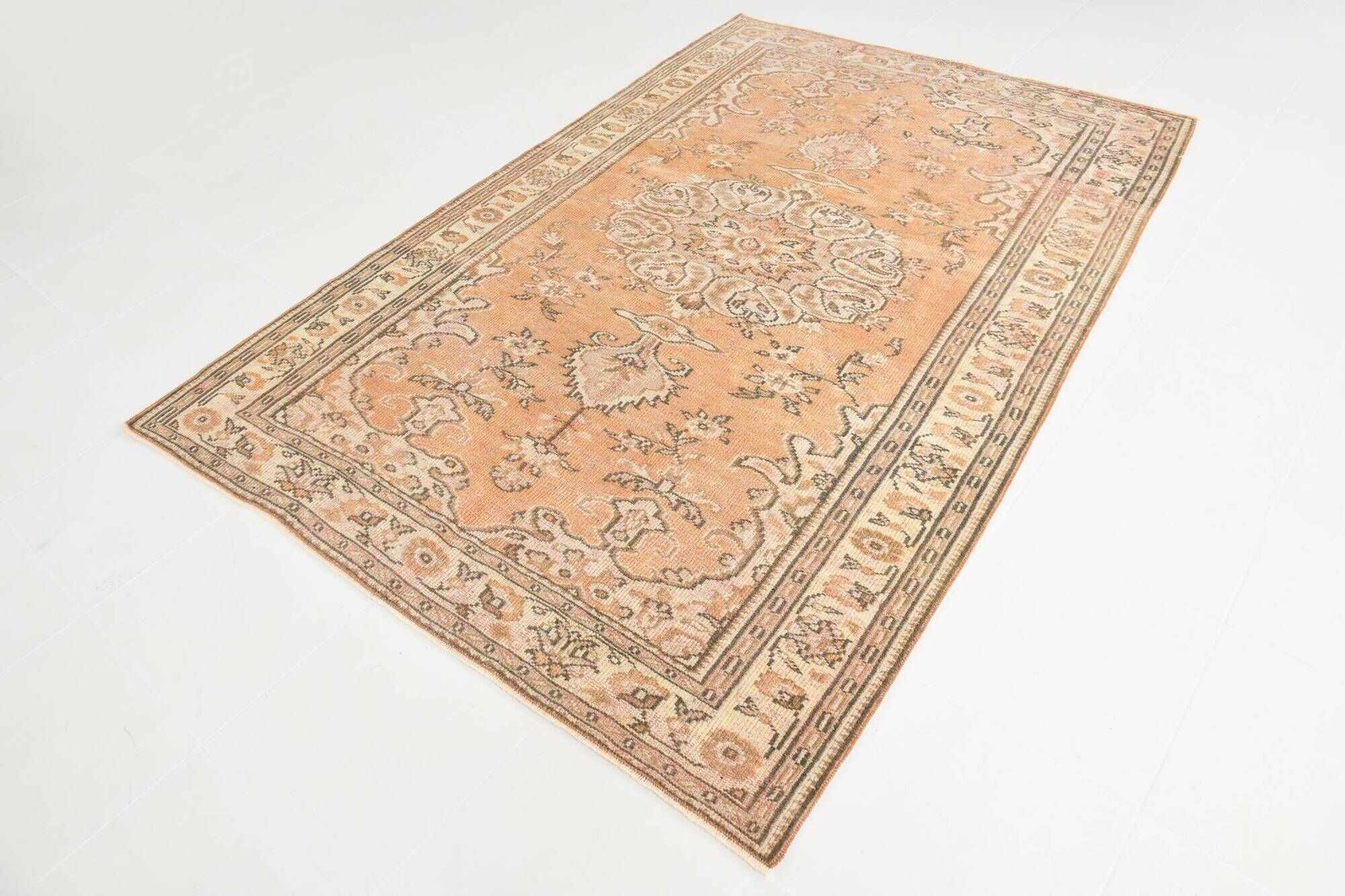 Tapis Oushak Vintage, Laine Fait Main, Beige et Pêche, 168x257 Cm