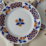 Lot de 6 assiettes plates orange dépareillées Digoin Sarreguemines et Badonvillier