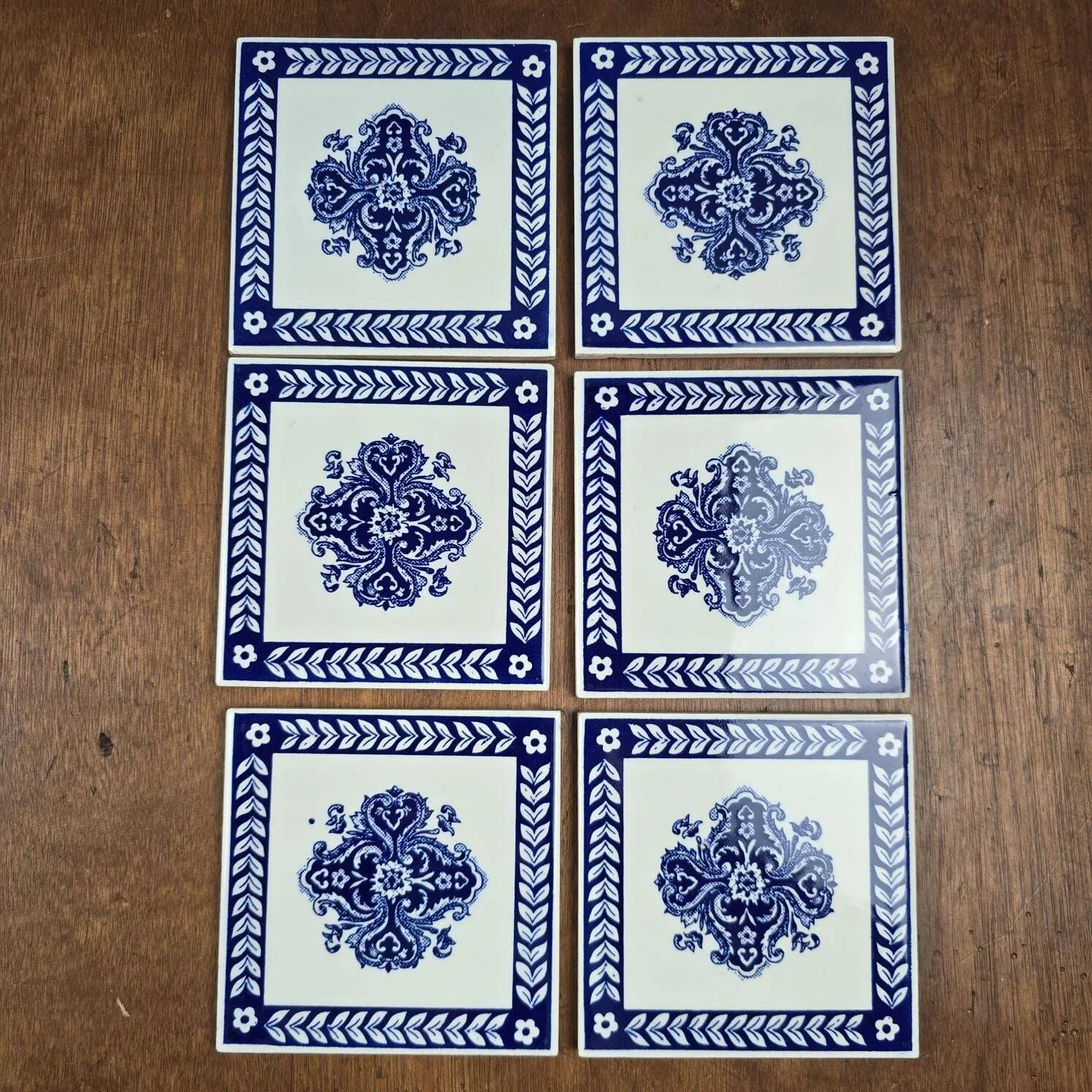 Set of 6 antique tiles gien 11x11 cm – blue and white earthenware with vintage decor
