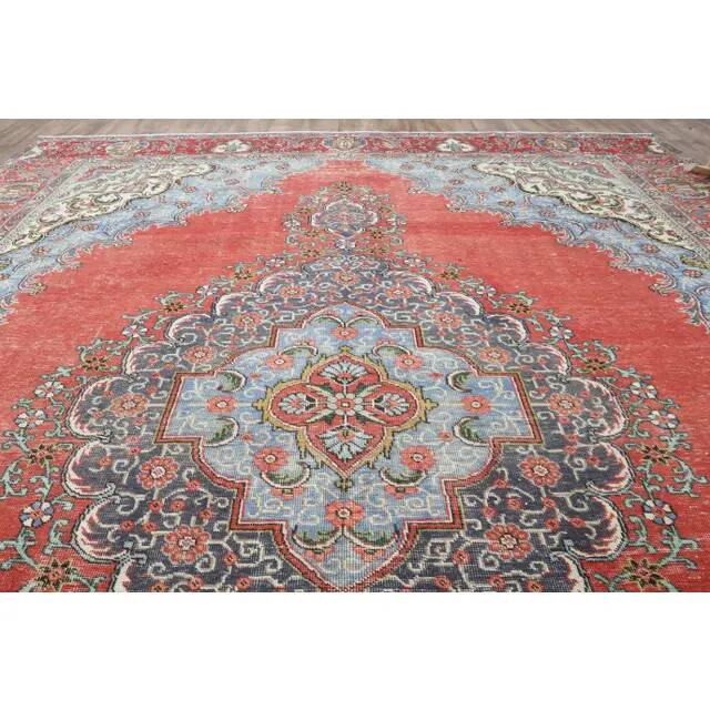 1970s Vintage Persian Handmade Wool Cotton Red Area Rug 289x384