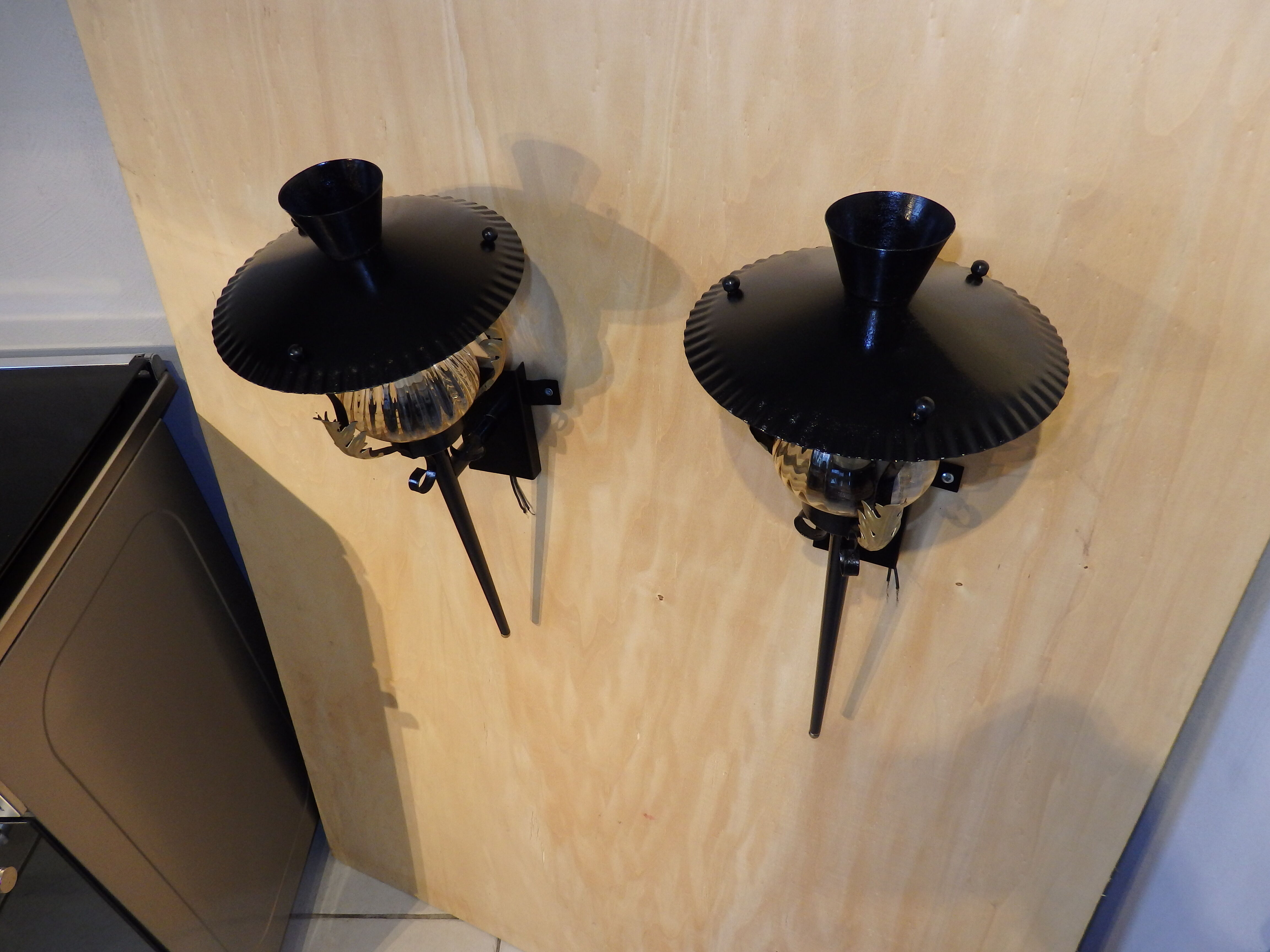 Pair of vintage torch wall lamps