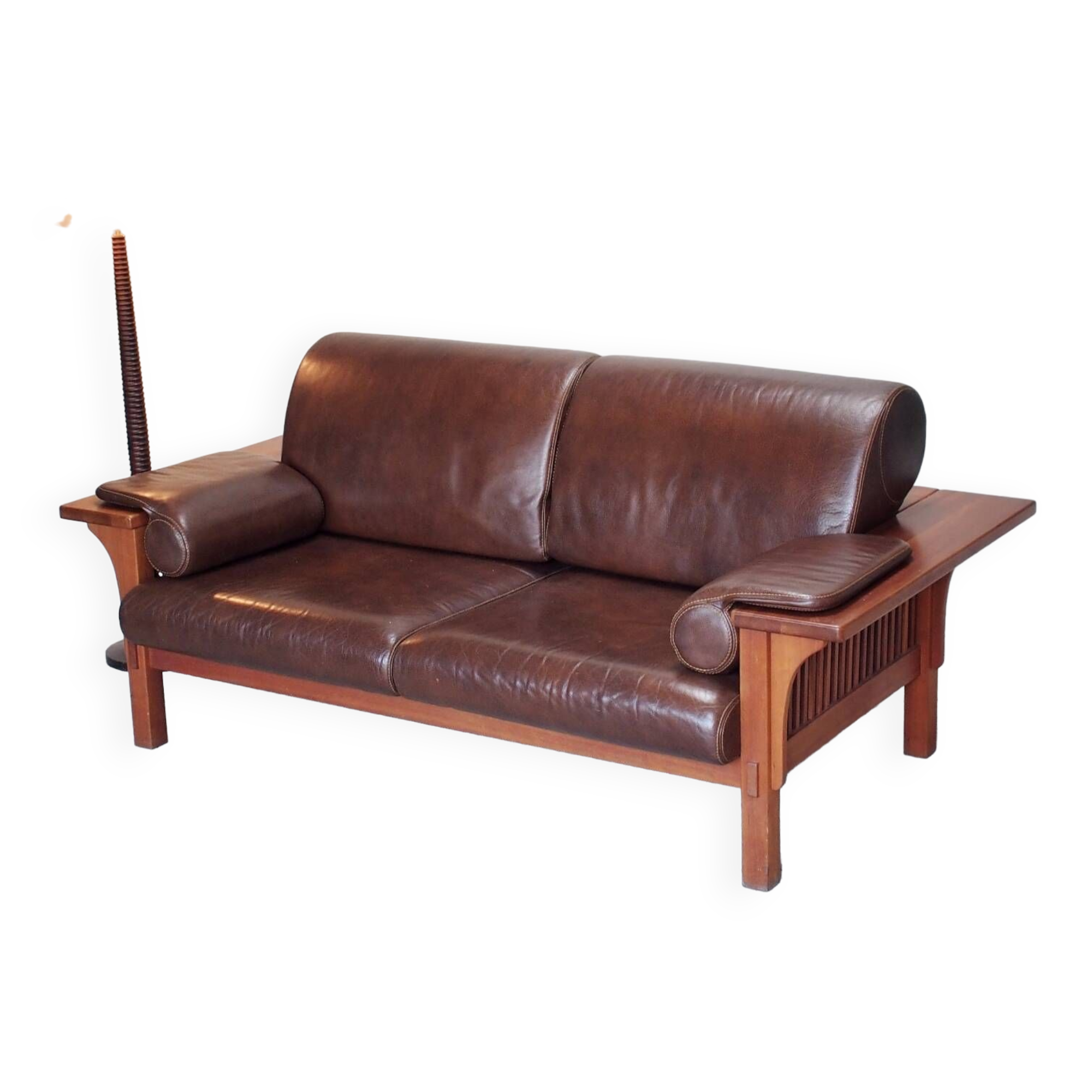Wood and leather sofa