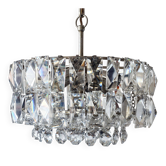 Nickel-plated crystal chandelier Mid Century Modern by Bakalowits