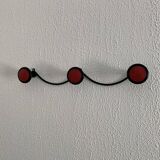 Vintage 1960s red and black coat rack with 3 wall hooks - 45 x 7 cm