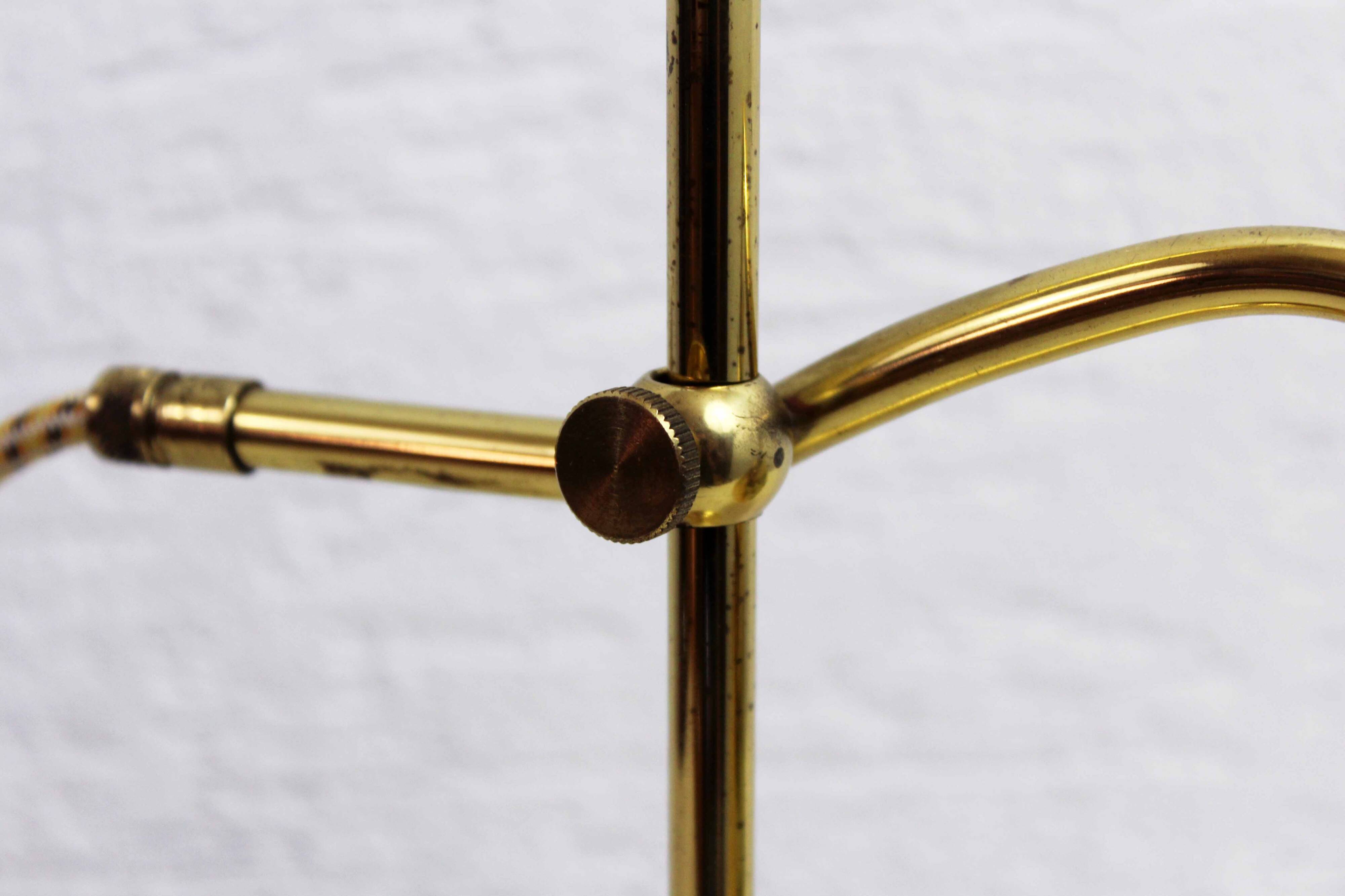 Brass and glass swan neck lamp