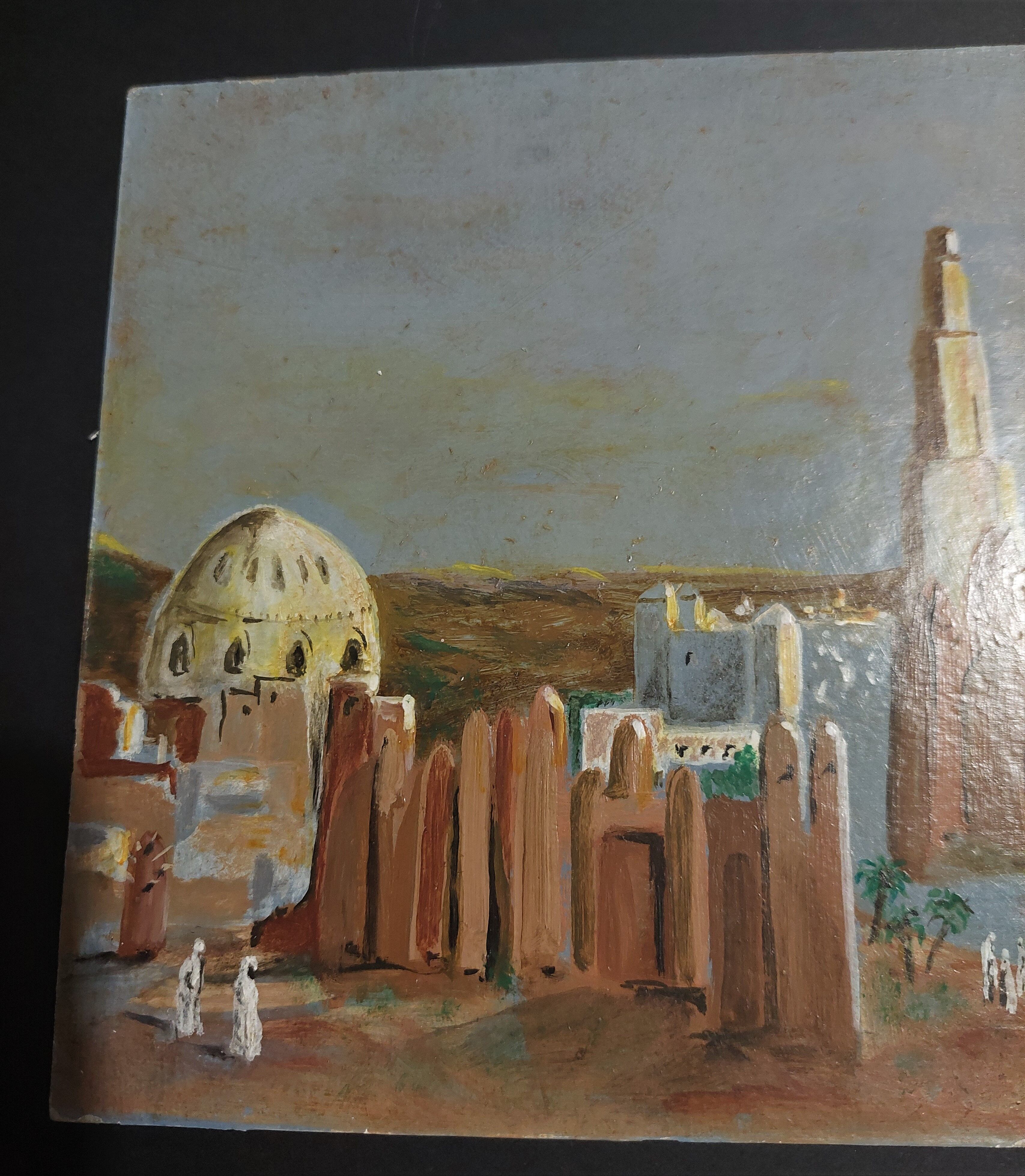 Peinture Orientaliste XIXe - Huile Sur Panneau Carton - Désert - Art Orientalisme