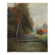 Peinture de ferme rustique par E. Depriens à l'huile sur toile, Belgique vers 1930