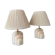 Paire de lampes de table Art Déco en marbre albâtre à abat-jour plissé vintage