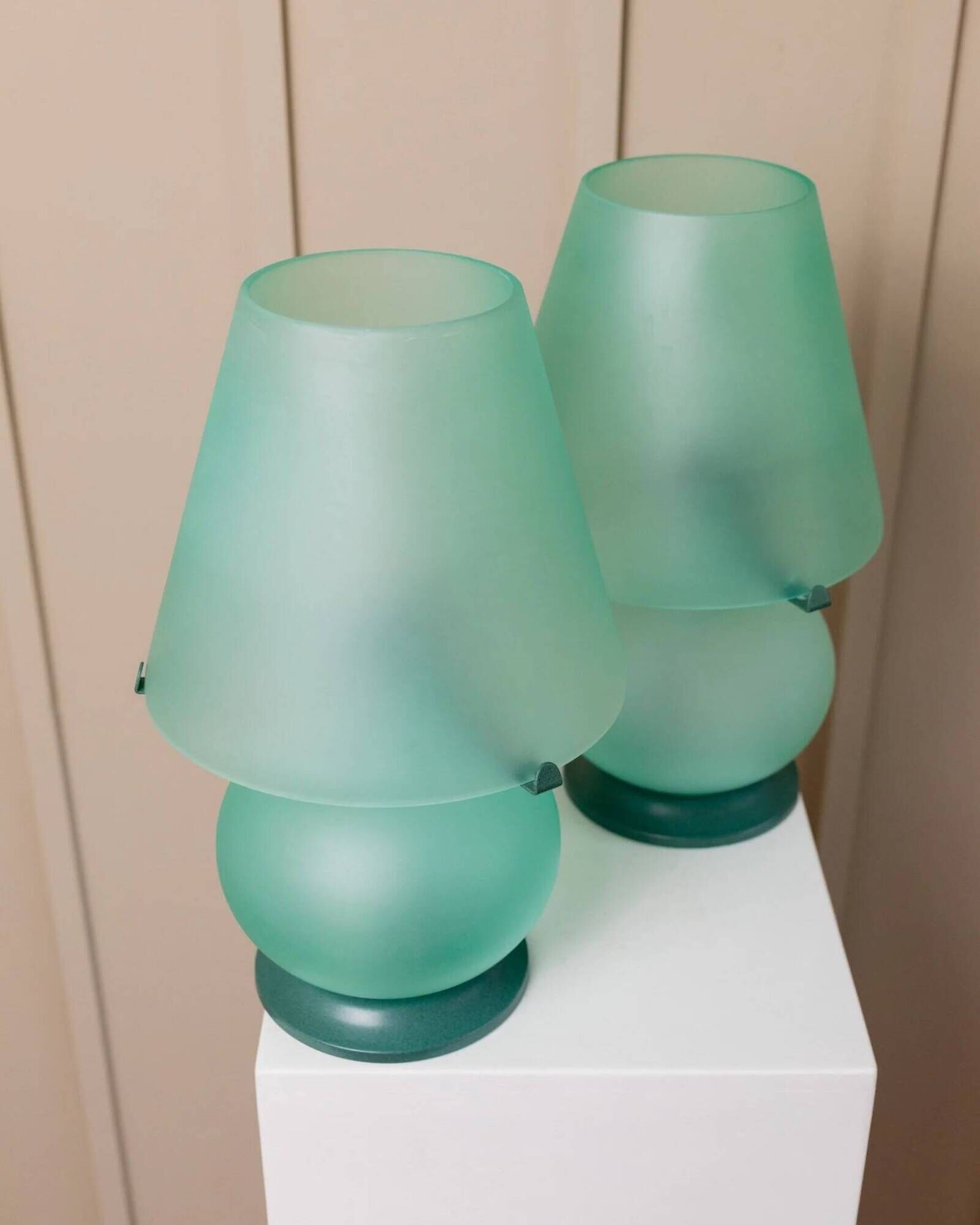 Mint Murano Glass Mushroom Table Lamp from Italy, 1980s Mid-Century with Metal Base