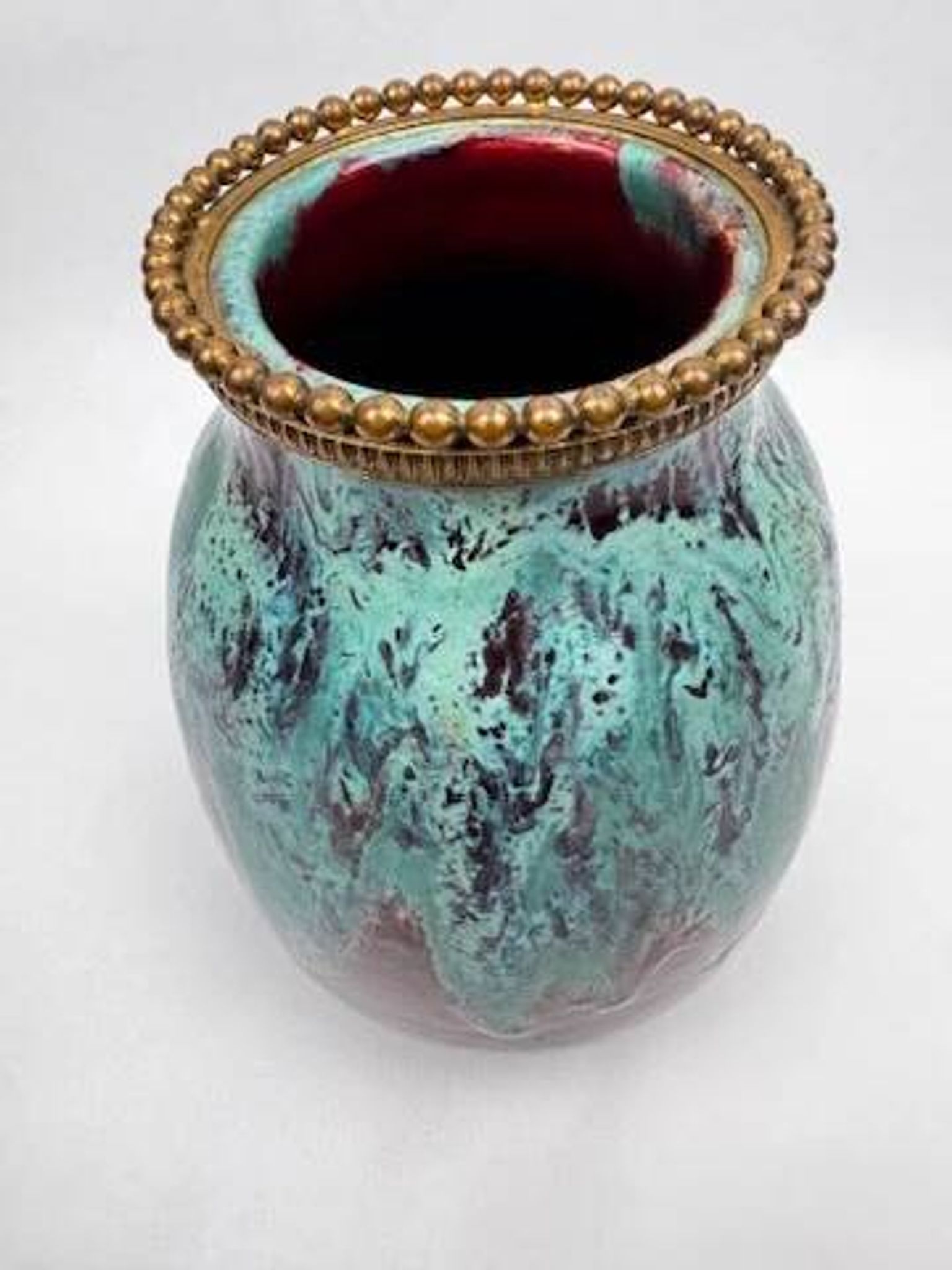 Vase CAB (Ceramics of Art from Bordeaux), turquoise green and red glaze.