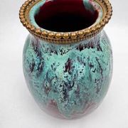 Vase CAB (Ceramics of Art from Bordeaux), turquoise green and red glaze.
