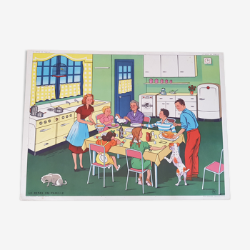 Rossignol school poster "the repas in family" - "the maladie"