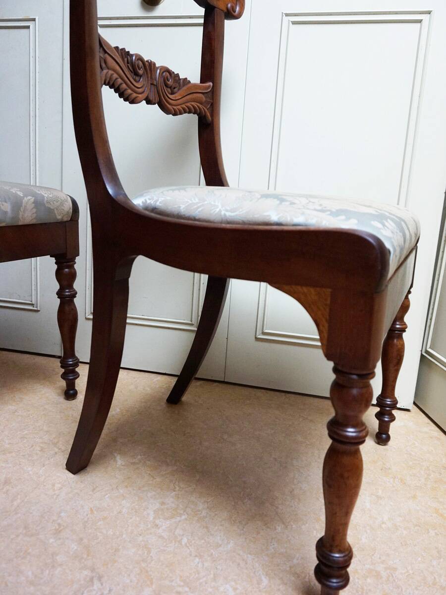 Pair of English Mahogany Sheraton Side Chairs, 1830s